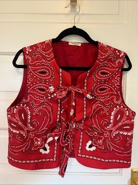 Red Paisley Tie-Front Sleeveless Top